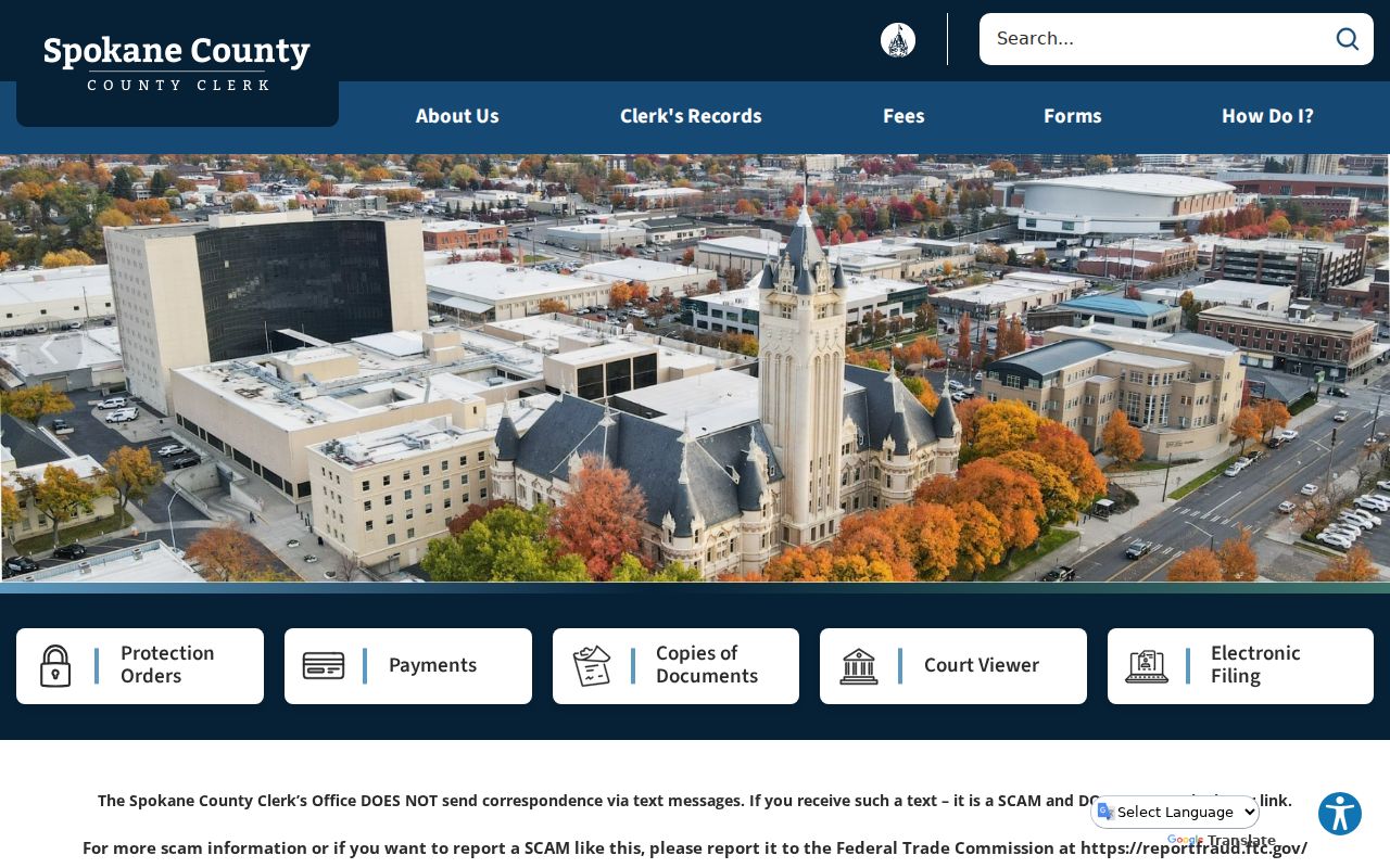 Spokane County court record search County Clerk page