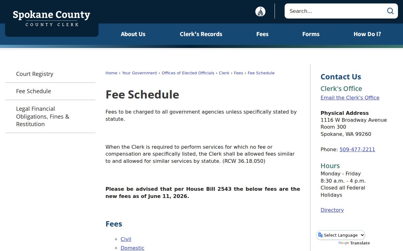 Spokane County court record search fee schedule