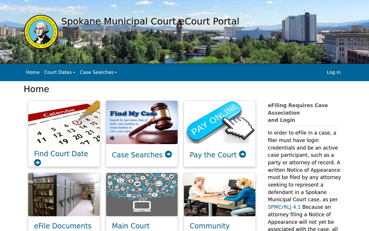 Spokane court docket eCourt public search portal
